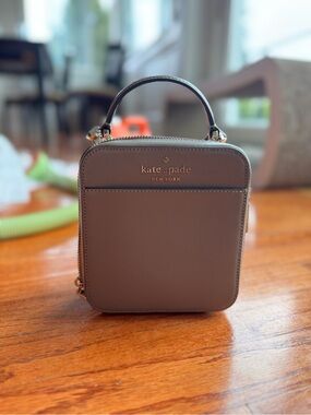 kate spade Gray Saffiano Leather Crossbody Tote with Gold Hardware